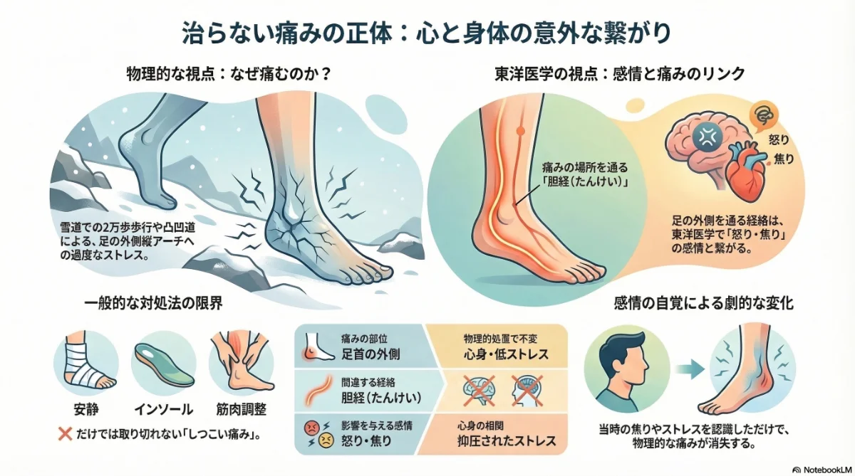 左足首の歩行時の痛みが感情と関係した実例