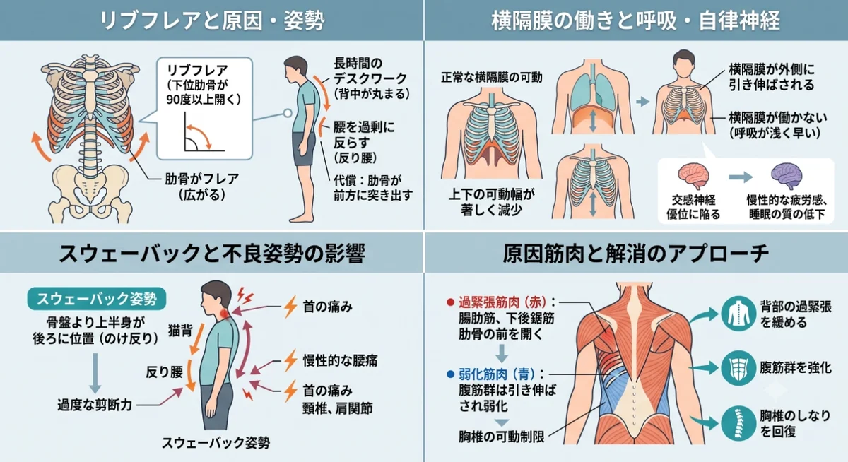 肋骨が開いた状態が続くと起こる問題