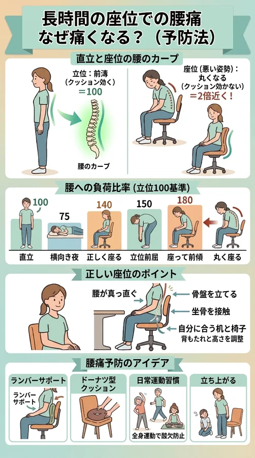 長時間の座位で腰が頻繁に痛くなる人とそうでない人